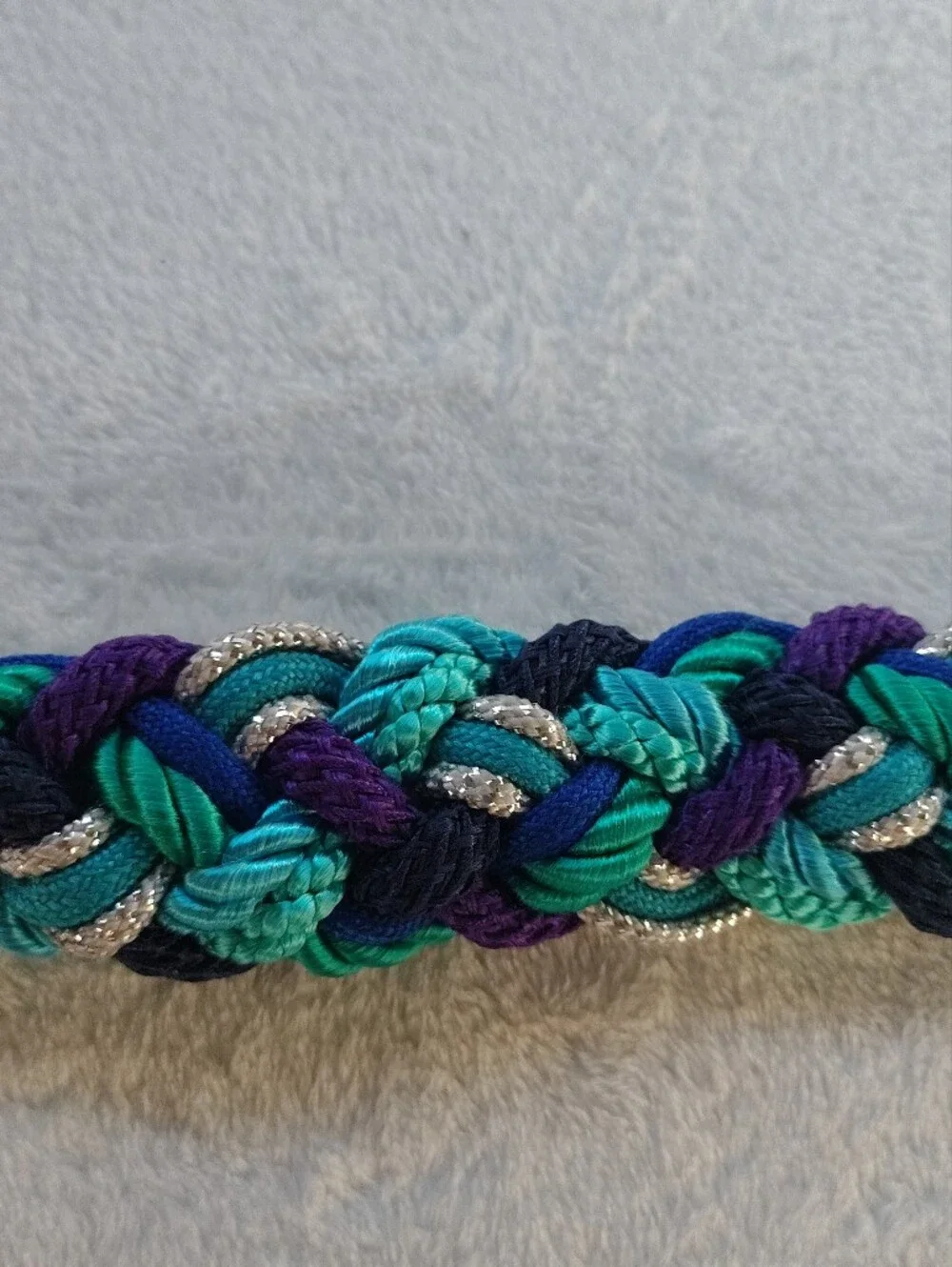 Braided Vintage Teal Elastic Waist Belt with Multicolor Accent